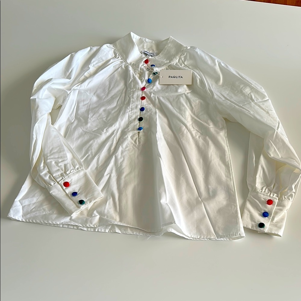 White Shirt with Colorful Buttons